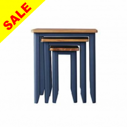 Blue Painted Nest of 3 Tables with Oak